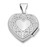 Sterling Silver Rhodium-plated Polished Scroll Border Reversible Same on Back 15mm Heart Locket view 3