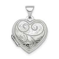 Sterling Silver Rhodium-plated Polished Scrolled Design 15mm Heart Locket view 1