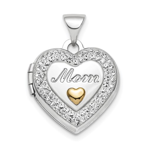 Sterling Silver Rhodium-plated Gold-tone Preciosa Crystal Mom 15mm Heart Locket