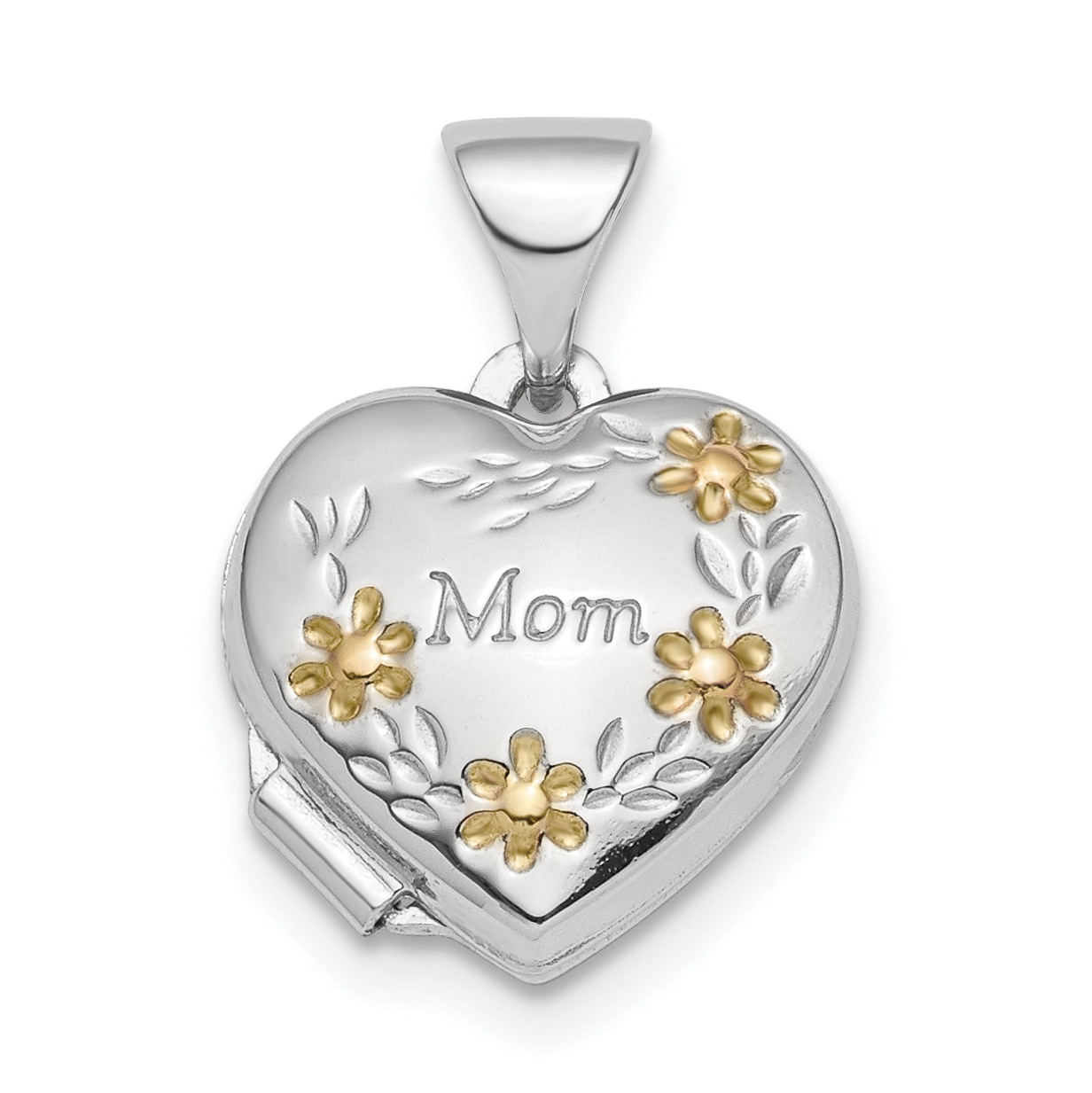 Sterling Silver Rhodium-plated & Gold-tone Floral Mom Heart Locket (QLS817)