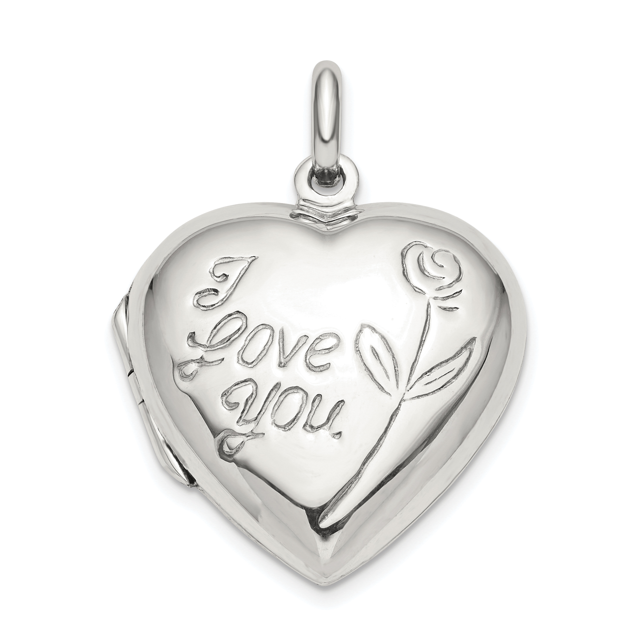Sterling Silver I Love You Rose Heart Locket (QLS819)