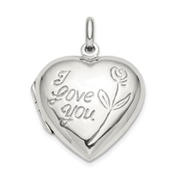 Sterling Silver I Love You Rose 22mm Heart Locket view 1