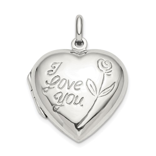 Sterling Silver I Love You Rose 22mm Heart Locket