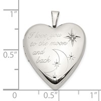 Sterling Silver Rhodium-plated I Love You to the Moon and Back Diamond Star 20mm Heart Locket view 5
