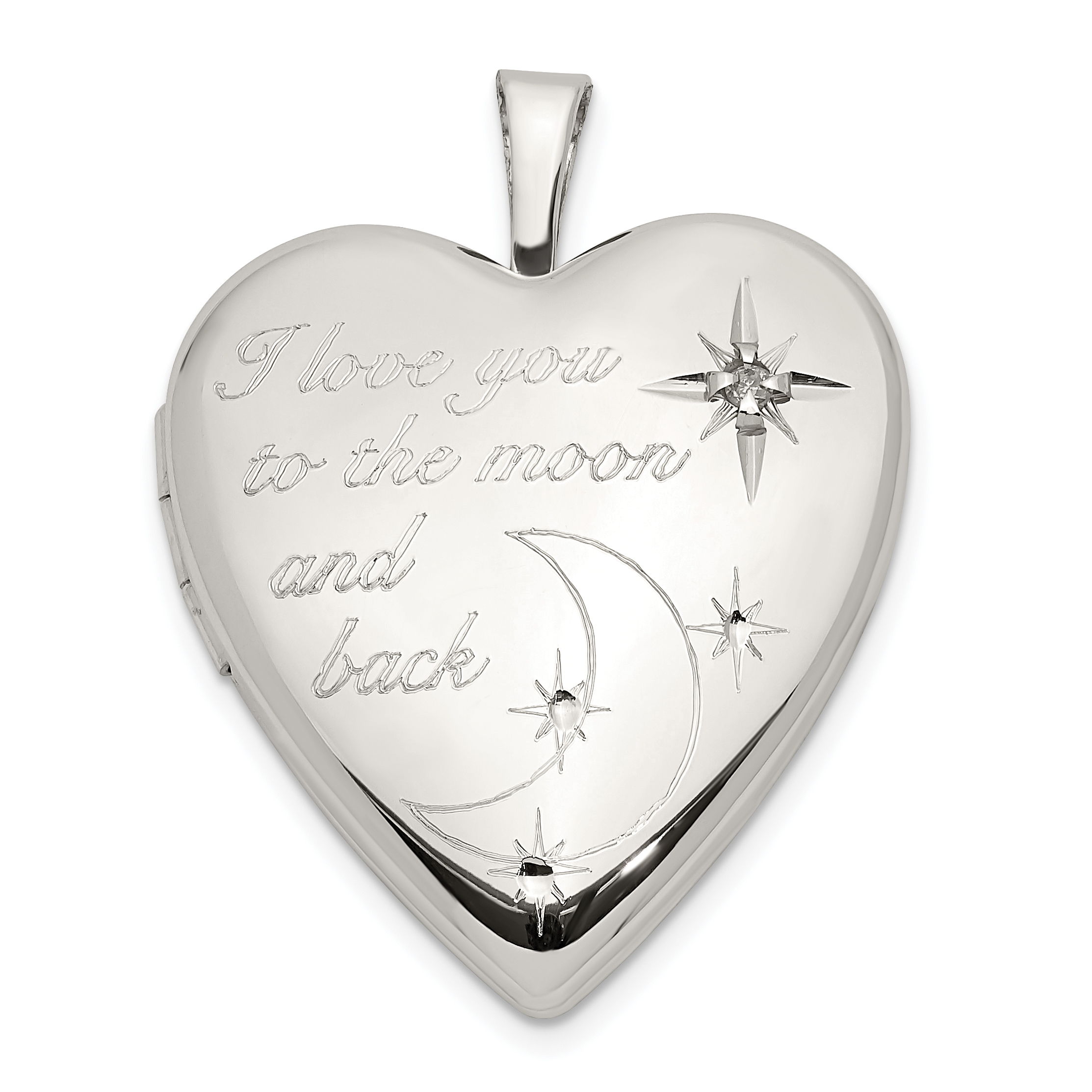 Sterling Silver Rhod-pltd 20mm LOVE TO THE MOON Diamond Heart Locket (QLS820)