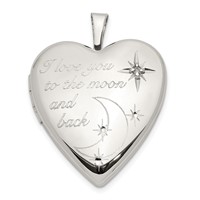 Sterling Silver Rhodium-plated I Love You to the Moon and Back Diamond Star 20mm Heart Locket view 1