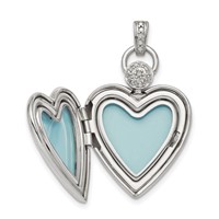 Sterling Silver Rhodium-plated Polished Front Satin Back Diamond Accent Diamond-cut 21mm Heart Locket view 4