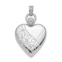 Sterling Silver Rhodium-plated Polished Front Satin Back Diamond Accent Diamond-cut 21mm Heart Locket view 1