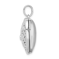 Sterling Silver Rhodium-plated CZ Fancy Vintage Filigree 24mm Heart Locket view 2