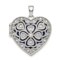 Sterling Silver Rhodium-plated CZ Fancy Vintage Filigree 24mm Heart Locket view 1