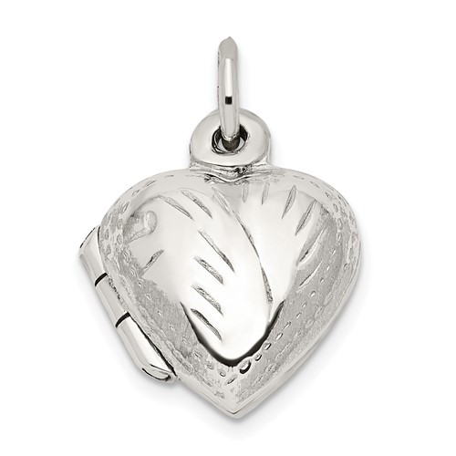 Sterling Silver Polished Diamond-cut 12mm Heart Locket