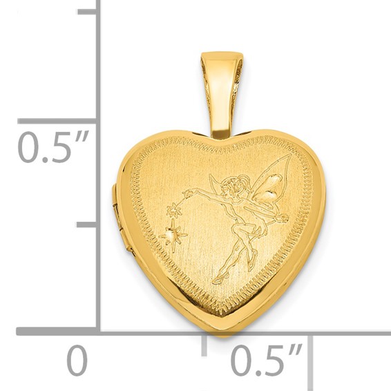 Sterling Silver Gold-plated Satin & Polished 12mm Fairy Heart Locket