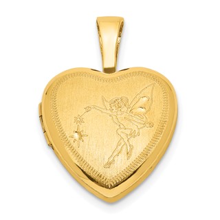 Sterling Silver Gold-plated Satin & Polished 12mm Fairy Heart Locket
