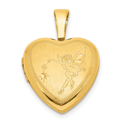 Sterling Silver Gold-plated Satin and Polished Fairy 12mm Heart Locket