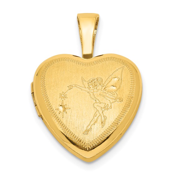 Sterling Silver Gold-plated Satin & Polished 12mm Fairy Heart Locket