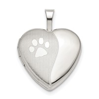Sterling Silver Rhodium-plated Satin and Polished Pawprint 16mm Heart Locket view 1