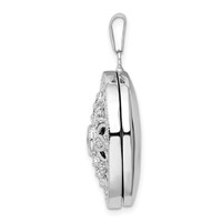 Sterling Silver Rhodium-plated CZ Fancy Vintage Filigree 24mm Oval Locket view 2