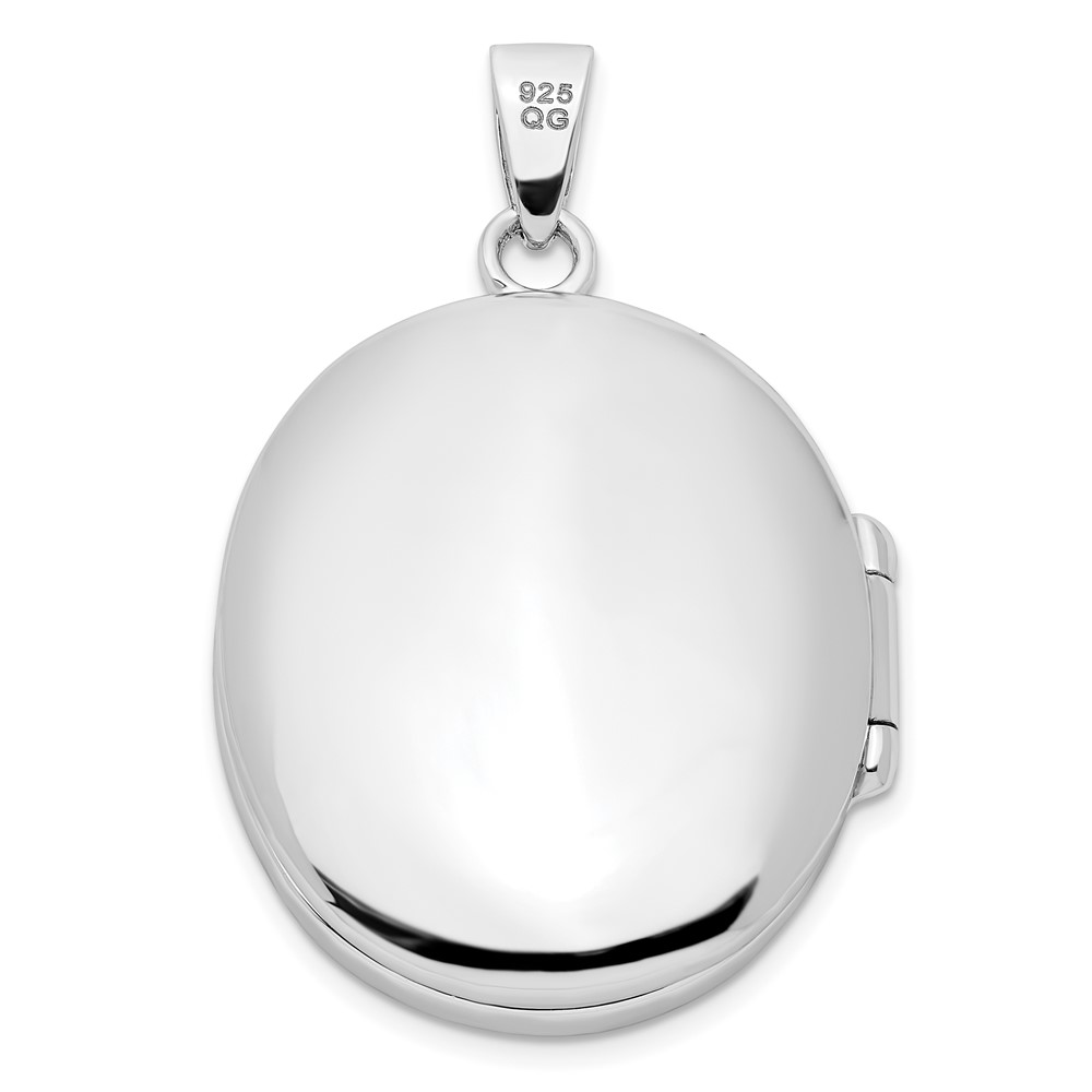 Sterling Silver Rhodium-plated Fancy CZ Oval Locket (QLS836)