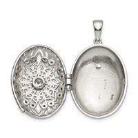 Sterling Silver Rhodium-plated CZ Vintage Filigree Top Polished Back 22mm Oval Locket view 4