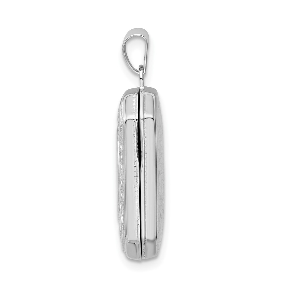 Sterling Silver Rhodium-plated Polished Fancy Scroll 21mm Octagonal Locket (QLS842)