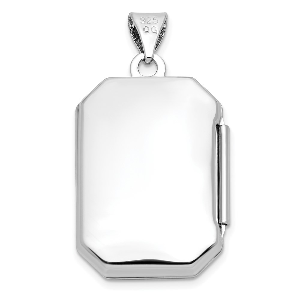 Sterling Silver Rhodium-plated Polished Fancy Scroll 21mm Octagonal Locket (QLS842)