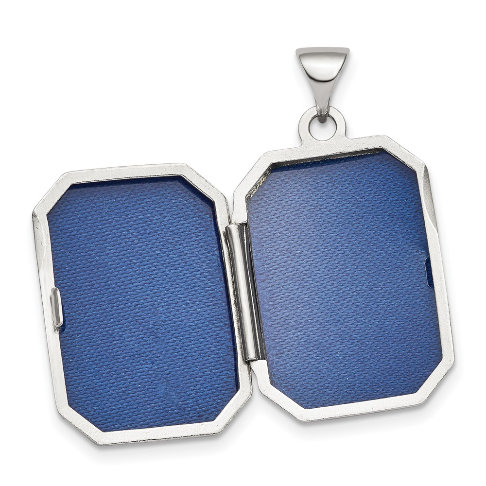 Sterling Silver Rhodium-plated Polished Fancy Scroll 21mm Octagonal Locket (QLS842)