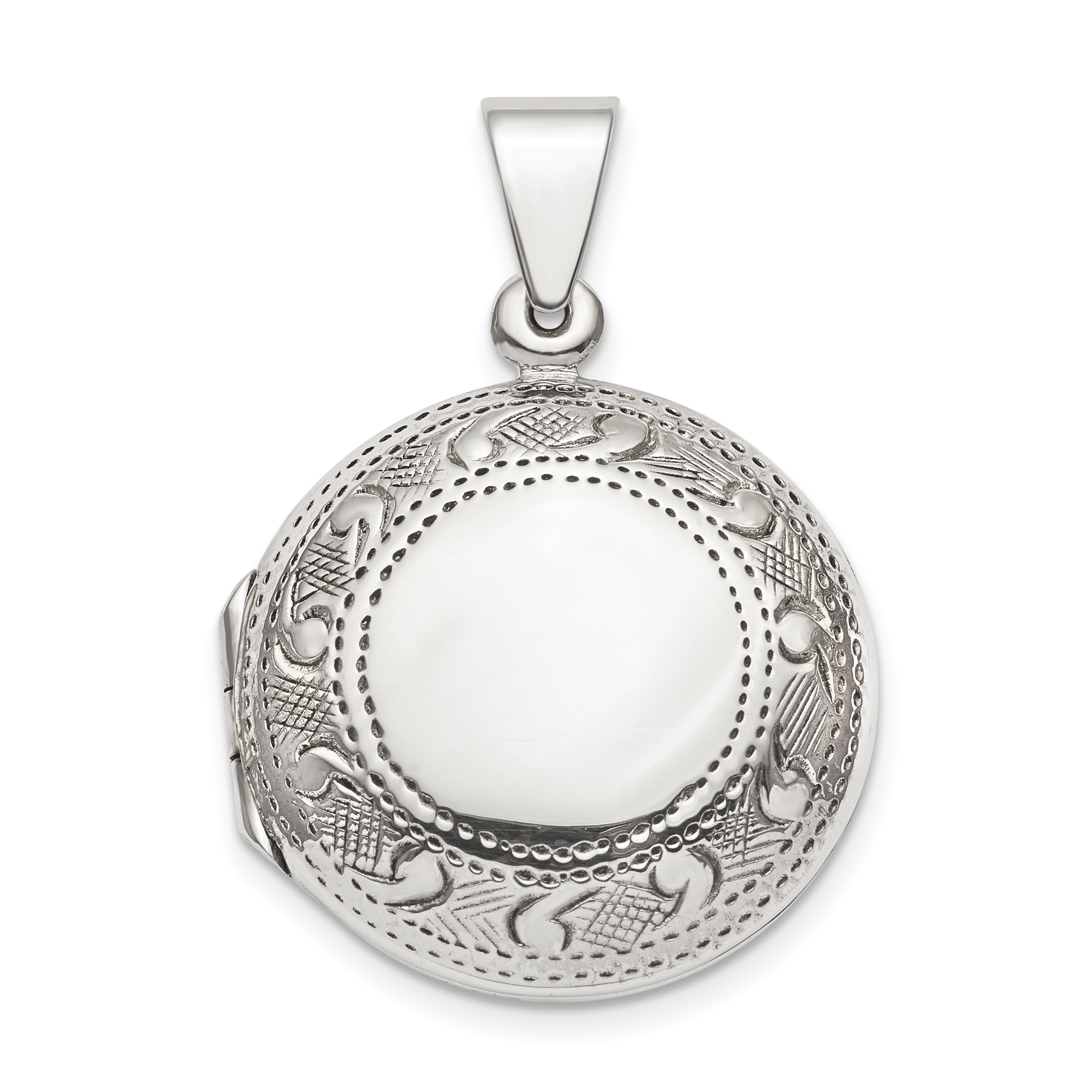 Sterling Silver Textured Border Circle Locket (QLS845)