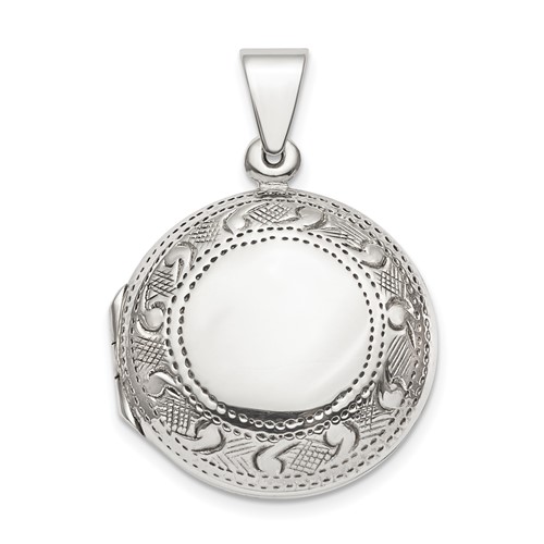 Sterling Silver Polished Textured Border 22mm Round Locket