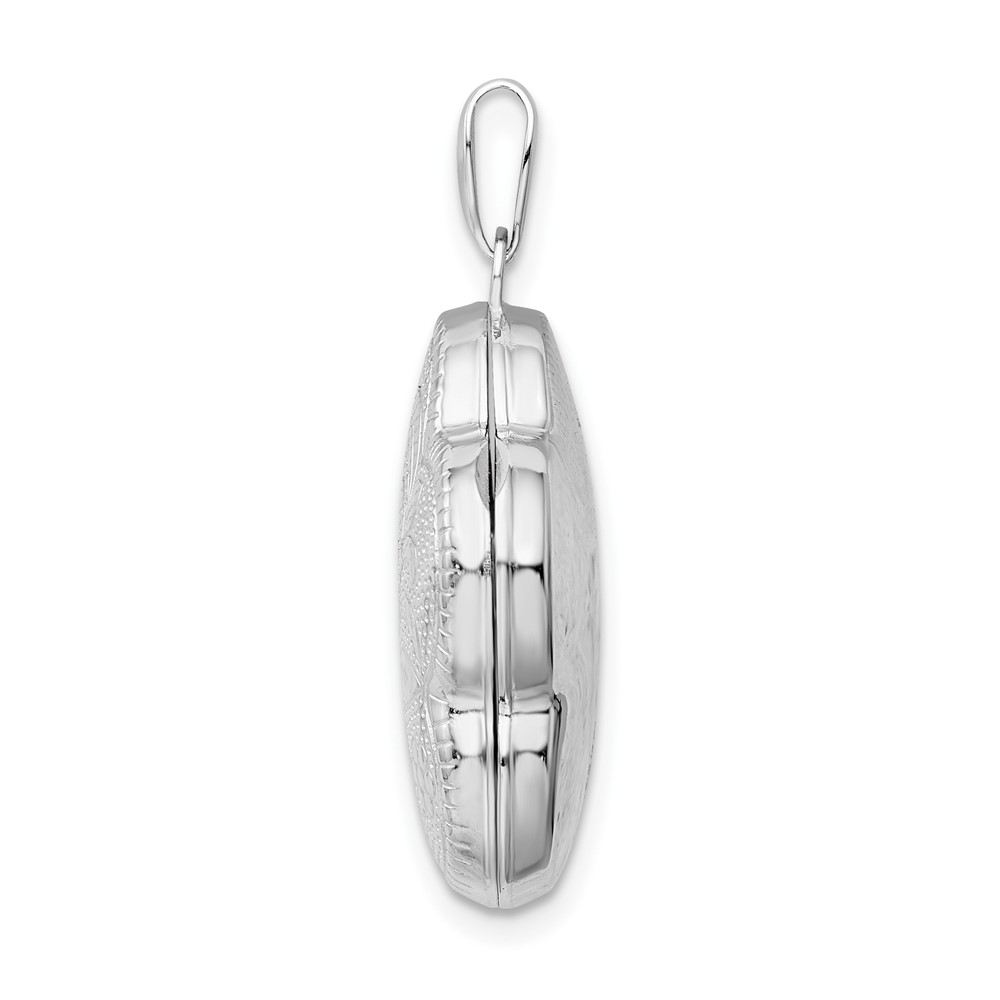 Sterling Silver Rhodium-plated Polished 21mm Domed Swirl Flower Locket (QLS847)