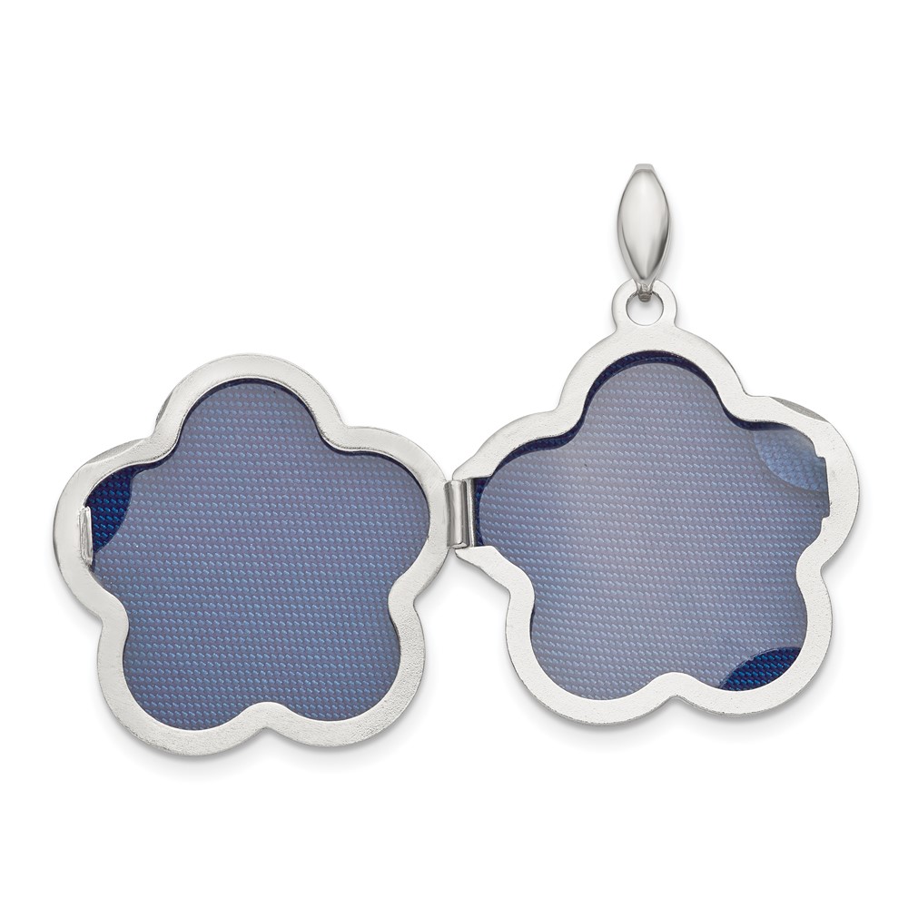 Sterling Silver Rhodium-plated Polished 21mm Domed Swirl Flower Locket (QLS847)
