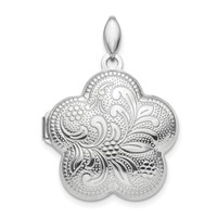 Sterling Silver Rhodium-plated Polished Domed Swirl 21mm Flower Locket view 1