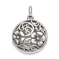 Sterling Silver Antiqued Floral Filigree Top 21mm Locket Pendant view 1