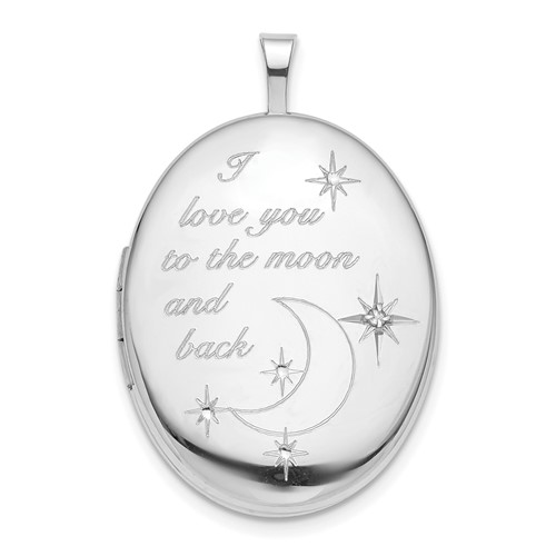 Sterling Silver Rhodium-plated Diamond Moon and Stars I Love You to the Moon and Back 20mm Oval Locket