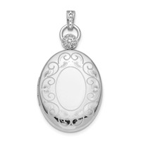 Sterling Silver Rhodium-plated 26mm Oval Diamond Accent Satin Locket view 1
