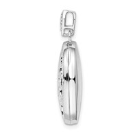 Sterling Silver Rhodium-plate Polished and Textured Diamond Filigree Tree 21mm Oval Locket view 2
