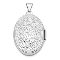 Sterling Silver Rhodium-plated Floral Swirl Reversible Same on Back 26mm Oval Locket view 3