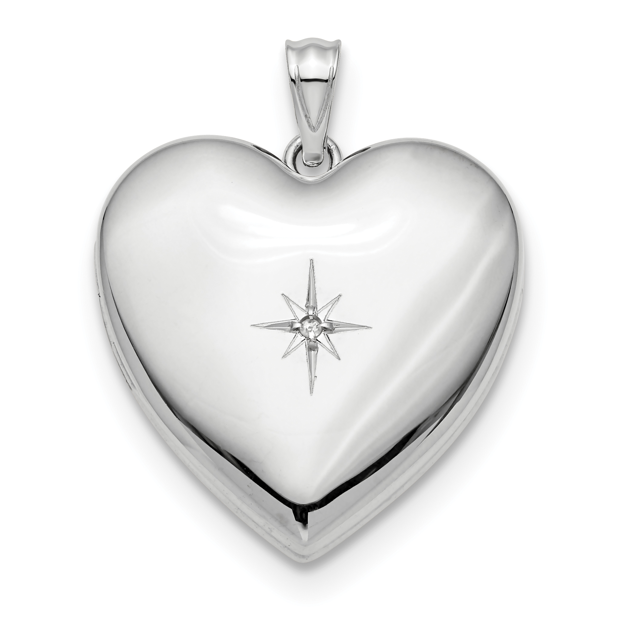 Sterling Silver Rhod-plated 24mm w/ Diamond Star Ash Holder Heart Locket (QLS867)