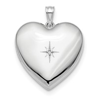 Sterling Silver Rhodium-plated Polished Front Satin Back Diamond Star 24mm Ash Holder Heart Locket view 1