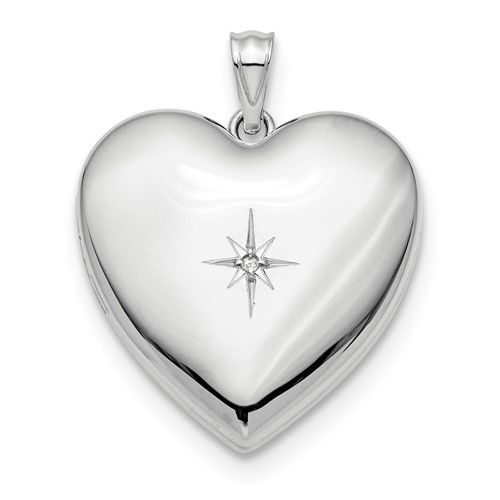 Sterling Silver Rhodium-plated Polished Front Satin Back Diamond Star 24mm Ash Holder Heart Locket