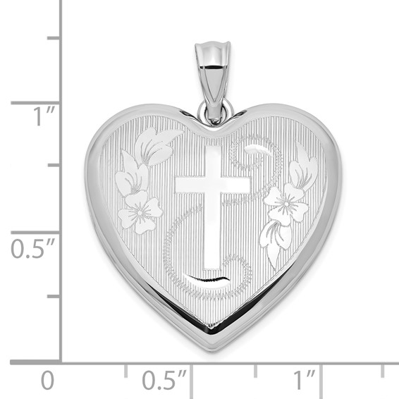 Sterling Silver Diamond-cut Cross Heart Locket