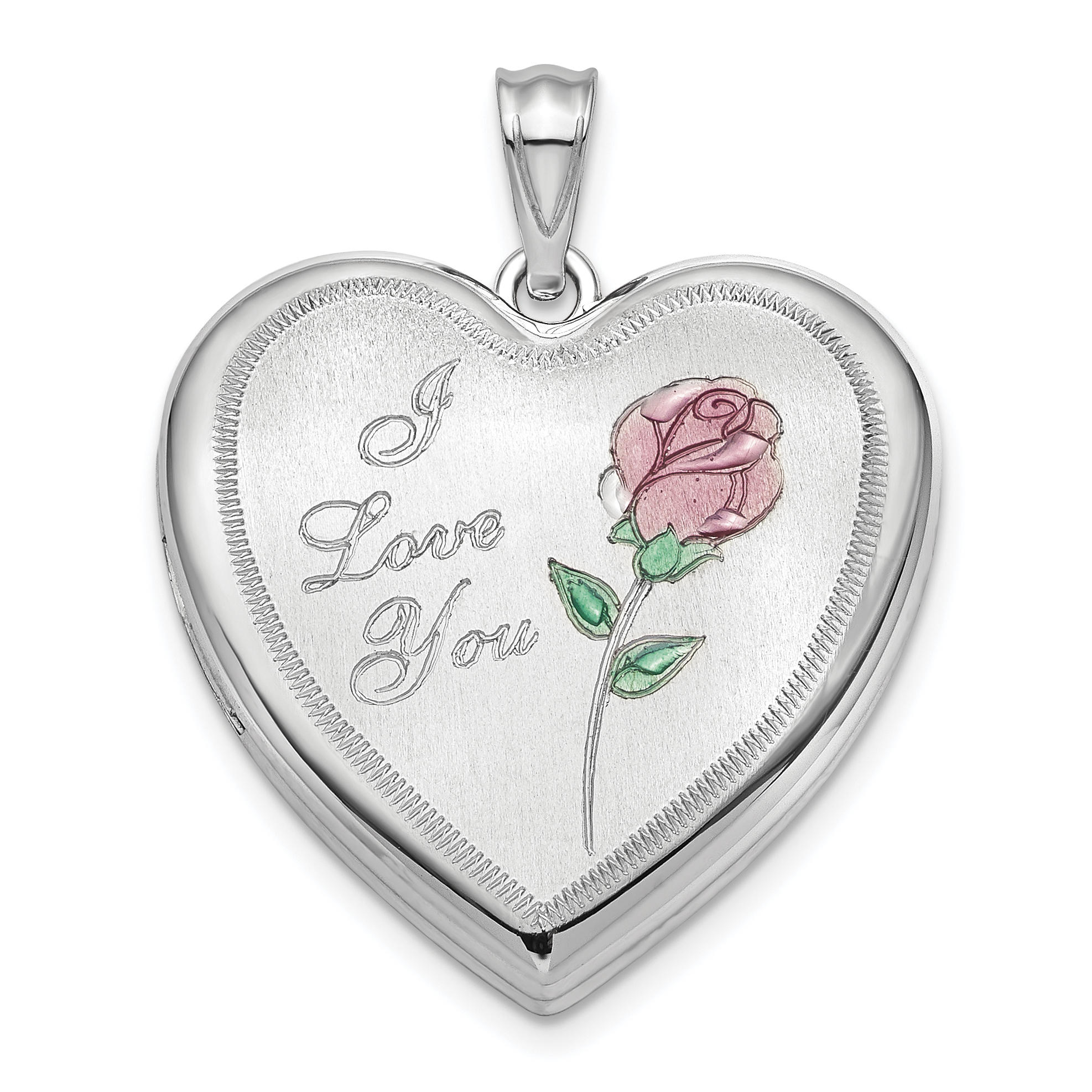 Sterling Silver Rhodium-plated 24mm Enameled Rose Ash Holder Heart Locket (QLS875)