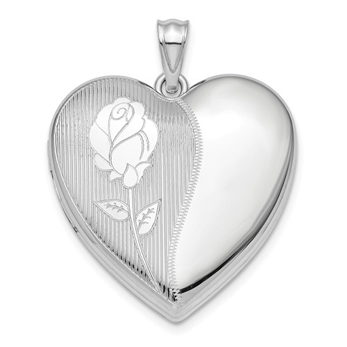 Sterling Silver Rhodium-plated Satin Flower 24mm Ash Holder Heart Locket