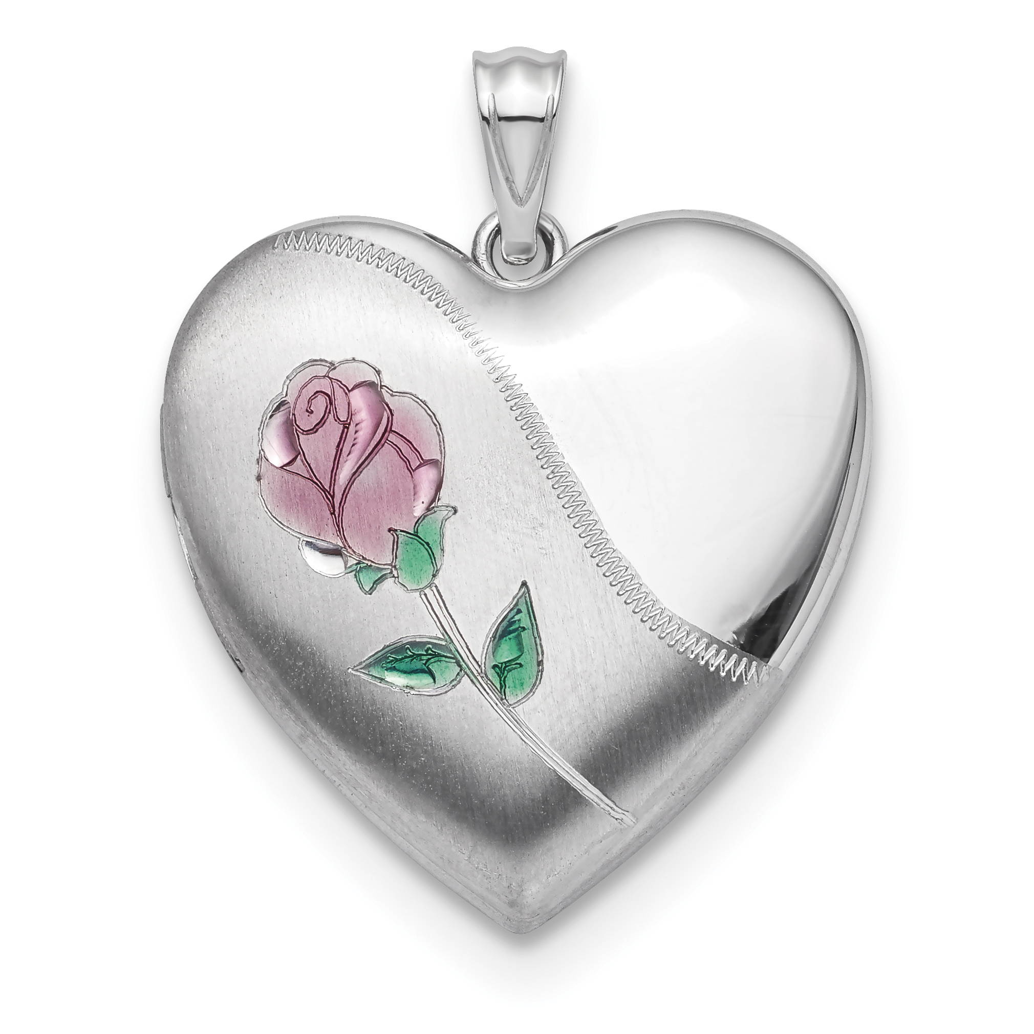 Silber Satin Emaille Rose Esche Halter Herz Medaillon QLS878 - Bild 1 von 4