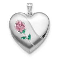 Sterling Silver Rhodium-plated Satin Enamel Rose 24mm Ash Holder Heart Locket view 1