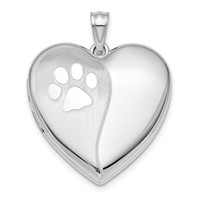 Sterling Silver Rhodium-plated Satin Polished Pawprints 24mm Ash Holder Heart Locket view 1