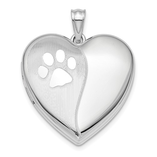 Sterling Silver Rhodium-plated Satin Polished Pawprints 24mm Ash Holder Heart Locket
