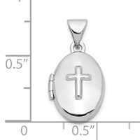 Sterling Silver Rhodium-plated Polished Cross 16mm Oval Locket view 5