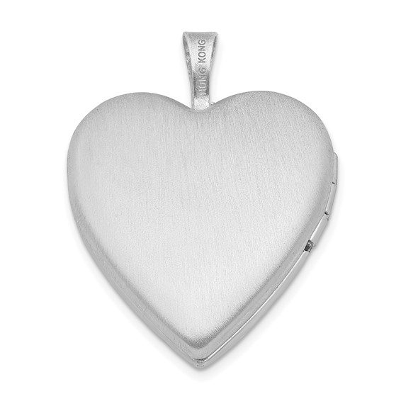 Sterling Silver 20mm Vibrant Crystal Brushed & Polished Heart Locket