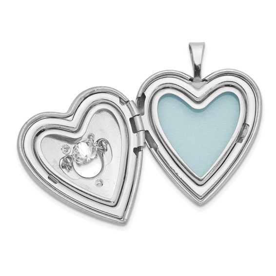 Sterling Silver 20mm Vibrant Crystal Brushed & Polished Heart Locket