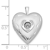 Sterling Silver 20mm Vibrant Crystal Brushed & Polished Heart Locket view 5